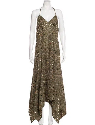 Pre-owned Misa Printed Long Dress In Multi
