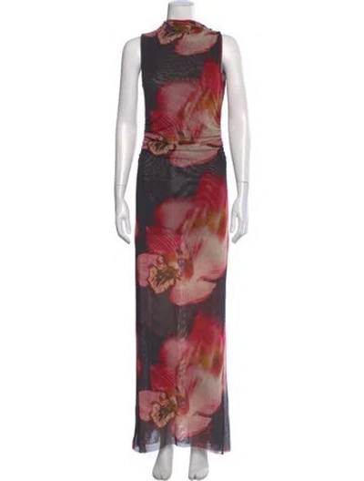 Pre-owned Misa Printed Long Dress In Multi
