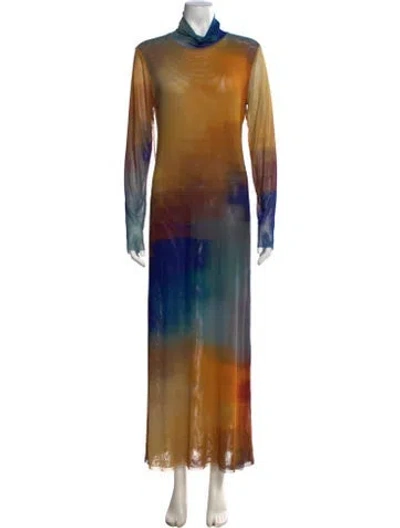 Pre-owned Misa Printed Long Dress In Multi