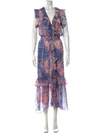 Pre-owned Misa Printed Long Dress In Multi