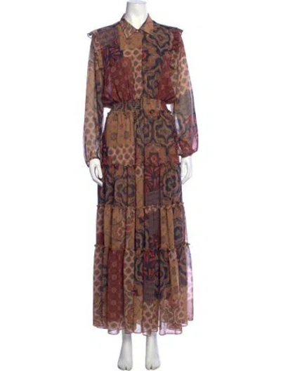 Pre-owned Misa Printed Long Dress In Multicolor