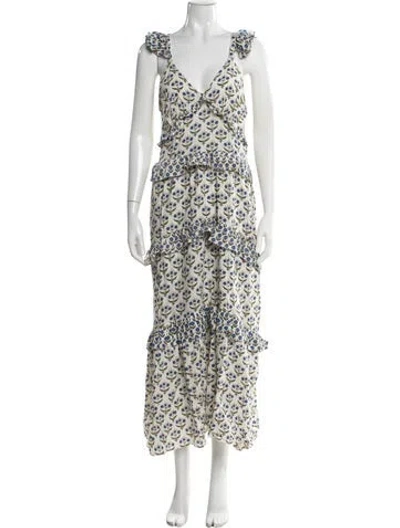 Pre-owned Misa Printed Long Dress In Neutral