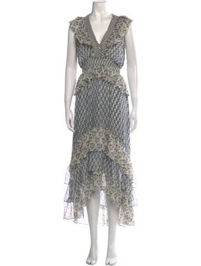 Pre-owned Misa Printed Long Dress In Neutral