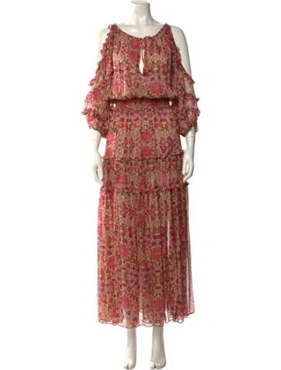 Pre-owned Misa Printed Long Dress In Neutral