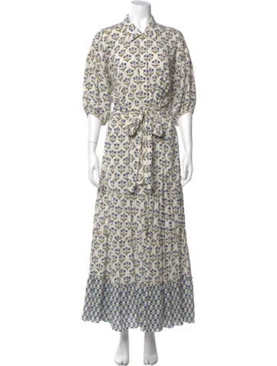 Pre-owned Misa Printed Long Dress In Neutral