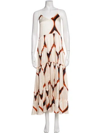 Pre-owned Misa Printed Long Dress In Neutral