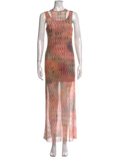 Pre-owned Misa Printed Long Dress In Neutral