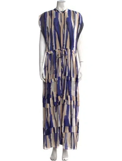 Pre-owned Misa Printed Long Dress In Neutral