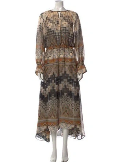 Pre-owned Misa Printed Long Dress In Neutral