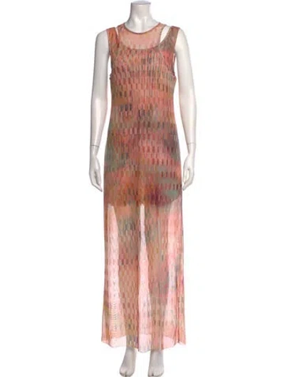 Pre-owned Misa Printed Long Dress In Neutrals