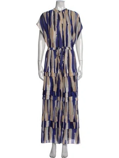 Pre-owned Misa Printed Long Dress In Neutrals