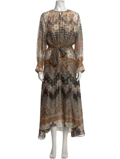 Pre-owned Misa Printed Long Dress In Neutrals