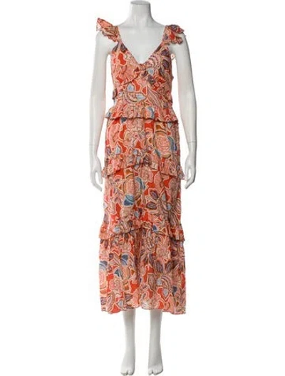 Pre-owned Misa Printed Long Dress In Orange