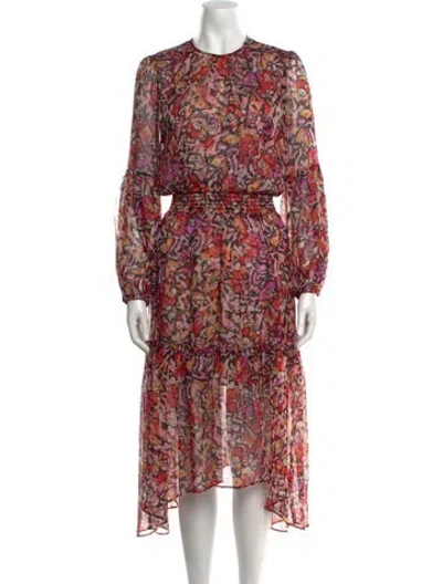 Pre-owned Misa Printed Long Dress In Orange