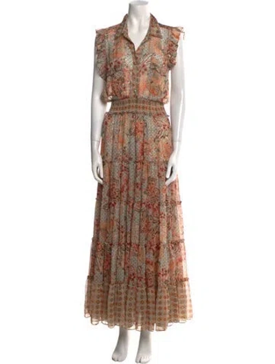 Pre-owned Misa Printed Long Dress In Orange