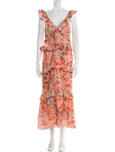 Pre-owned Misa Printed Long Dress In Orange