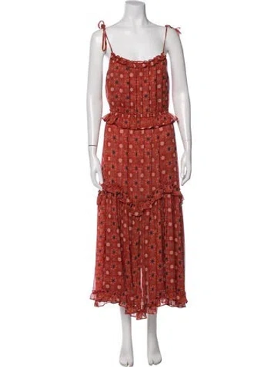 Pre-owned Misa Printed Long Dress In Orange