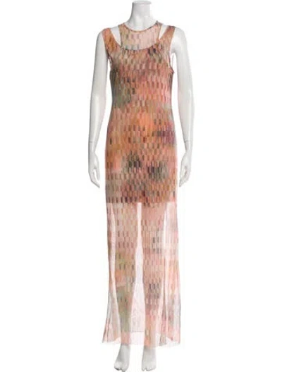 Pre-owned Misa Printed Long Dress In Orange
