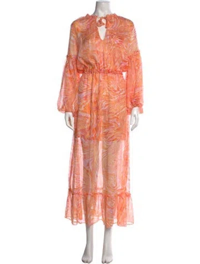 Pre-owned Misa Printed Long Dress In Orange