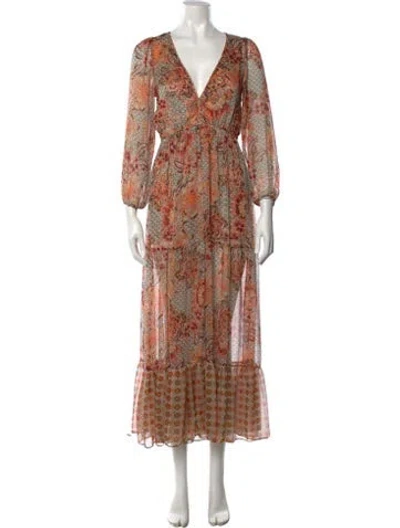 Pre-owned Misa Printed Long Dress In Orange