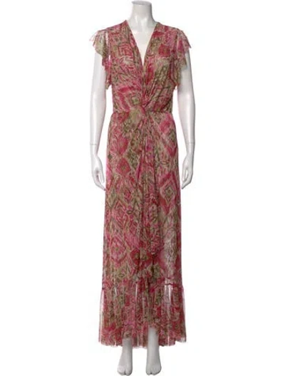 Pre-owned Misa Printed Long Dress In Pink