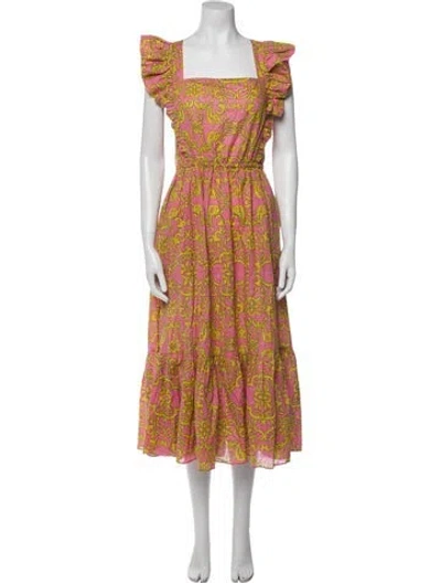 Pre-owned Misa Printed Long Dress In Pink