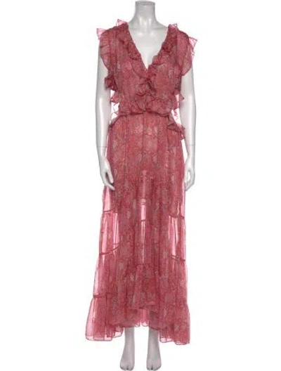 Pre-owned Misa Printed Long Dress In Pink