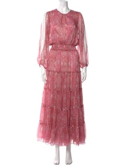 Pre-owned Misa Printed Long Dress In Pink