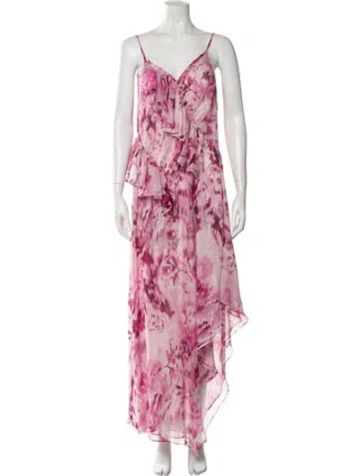 Pre-owned Misa Printed Long Dress In Pink