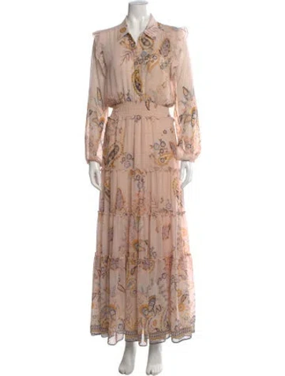 Pre-owned Misa Printed Long Dress In Pink