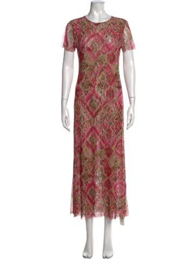 Pre-owned Misa Printed Long Dress In Pink