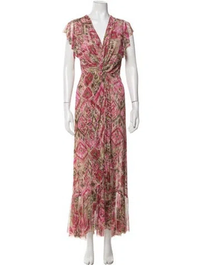 Pre-owned Misa Printed Long Dress In Pink