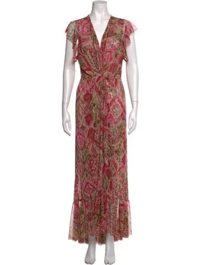 Pre-owned Misa Printed Long Dress In Pink