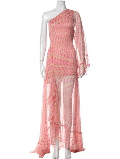 Pre-owned Misa Printed Long Dress In Pink