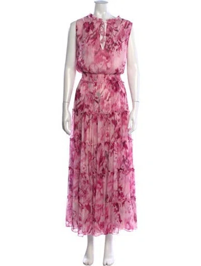 Pre-owned Misa Printed Long Dress In Pink