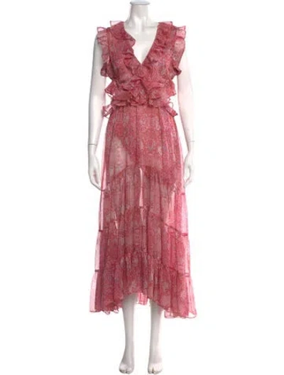 Pre-owned Misa Printed Long Dress In Pink