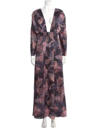 Pre-owned Misa Printed Long Dress In Purple