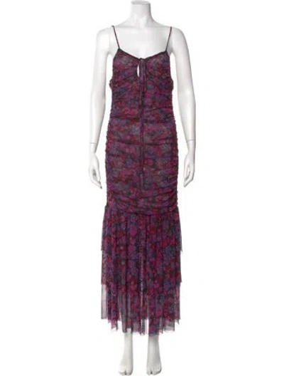Pre-owned Misa Printed Long Dress In Purple