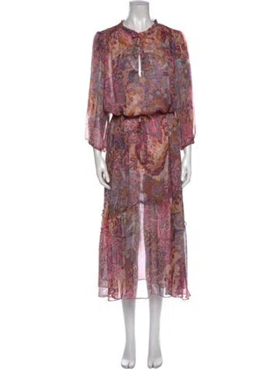 Pre-owned Misa Printed Long Dress In Purple