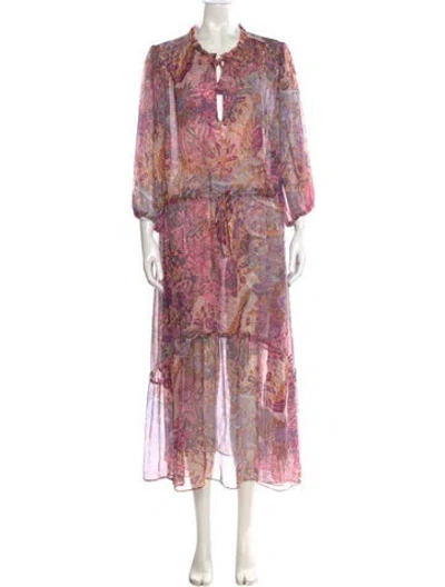 Pre-owned Misa Printed Long Dress In Purple