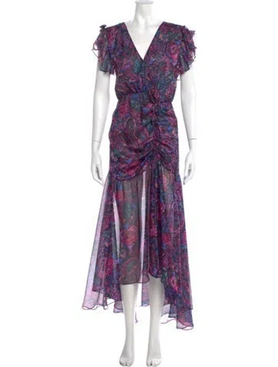 Pre-owned Misa Printed Long Dress In Purple