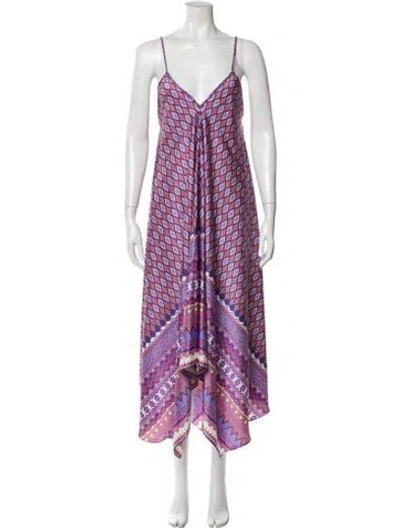 Pre-owned Misa Printed Long Dress In Purple