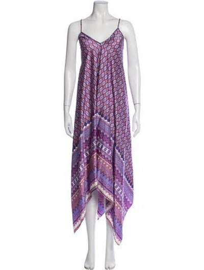 Pre-owned Misa Printed Long Dress In Purple