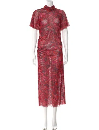 Pre-owned Misa Printed Long Dress In Red