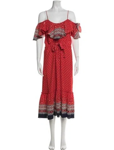 Pre-owned Misa Printed Long Dress In Red