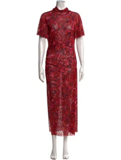 Pre-owned Misa Printed Long Dress In Red