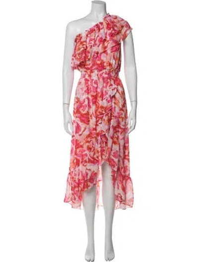 Pre-owned Misa Printed Long Dress In Red