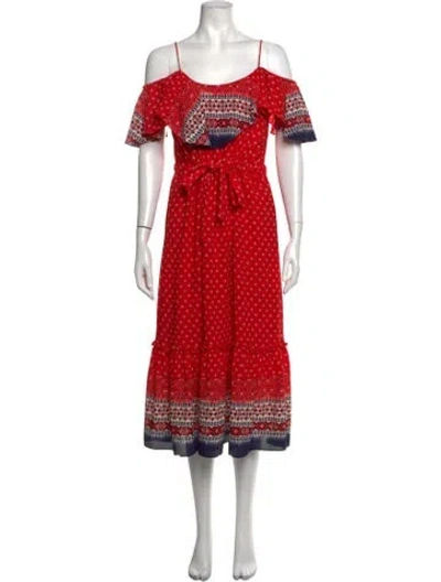 Pre-owned Misa Printed Long Dress In Red