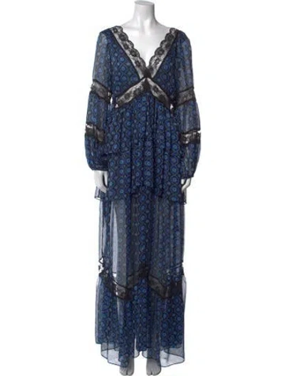 Pre-owned Misa Printed Long Dress W/ Tags In Blue