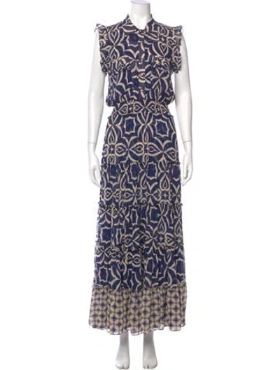 Pre-owned Misa Printed Long Dress W/ Tags In Blue